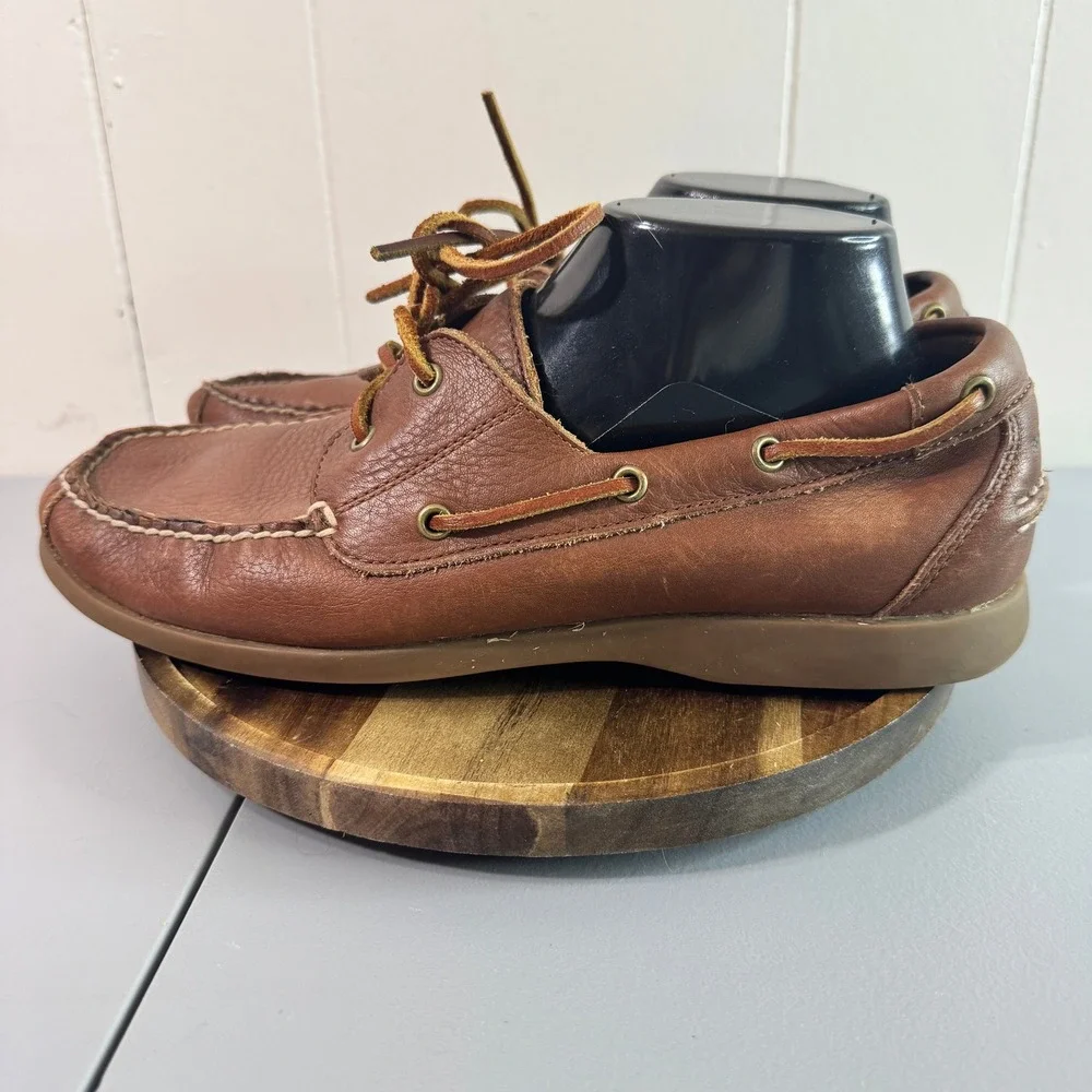 Rockport Mens Brown Leather Genuine Handsewn Boat Shoes Size 9 M Casual Travel